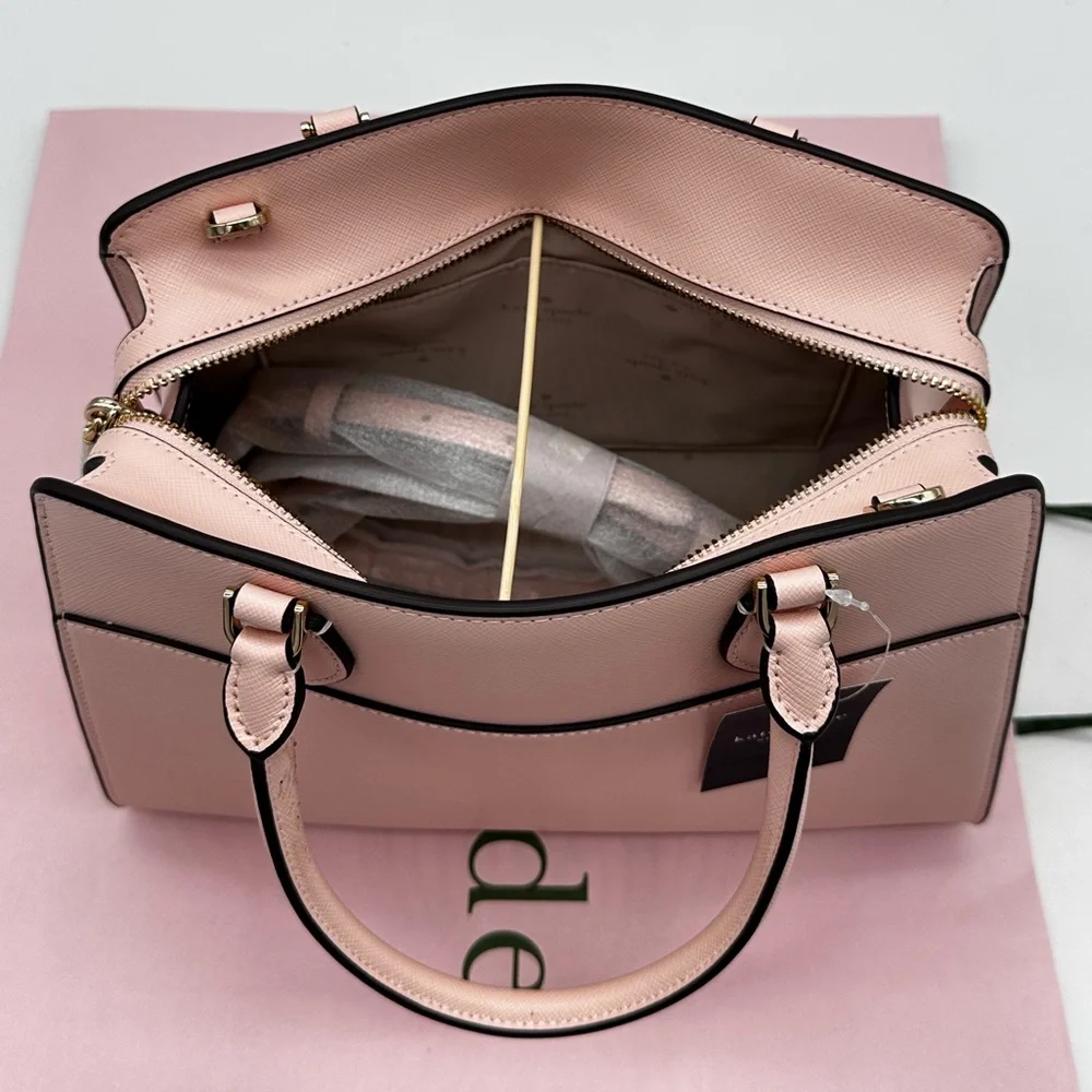 Kate Spade Madison Printed Medium Satchel Bag Conch Pink - Picture 8 of 13